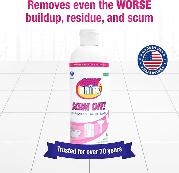 Quick 'n Brite Scum Off Shower Cleaner - No Scrub, No Harsh Chemical Daily Shower Cleaner, Multi-Surface All-Purpose Cleaner 64 Oz (Packaging May Vary)