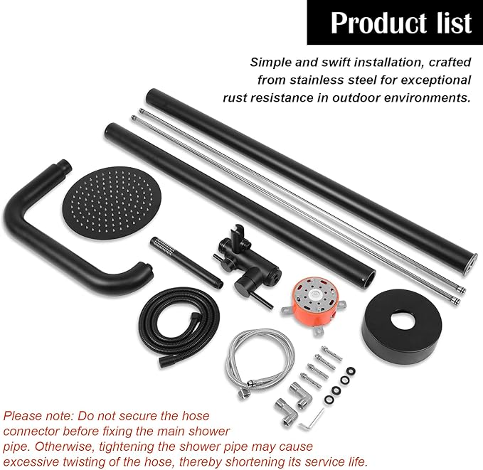 2-Function Poolside Portable Power Shower Floor Mounted Freestanding Black Poolside Shower with Handheld Sprayer for Backyard Garden/Pool/Beach Courtyard