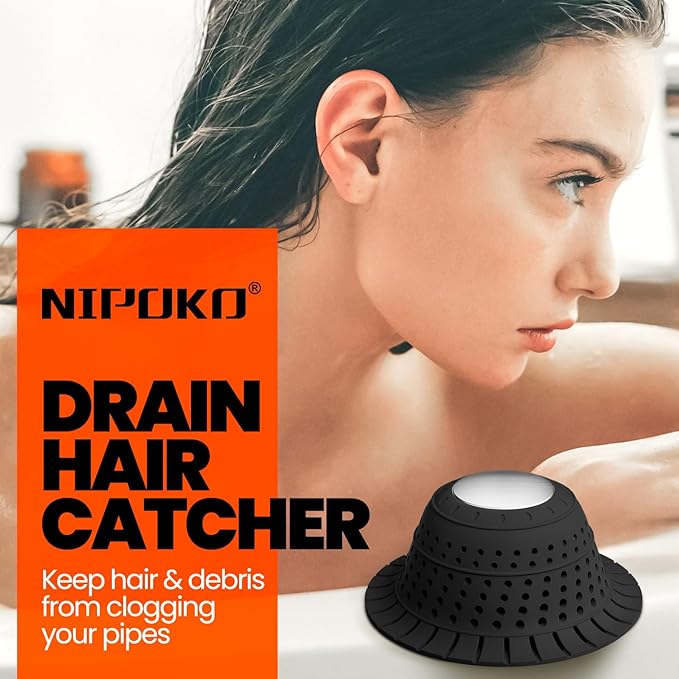 Shower Drain Hair Catcher - Bathtub Drain Cover Foldable Silicone,Shower Drain Protector for Pop-Up and Regular Drains of Shower,Tub, Bathroom, Sink, Silver-Black