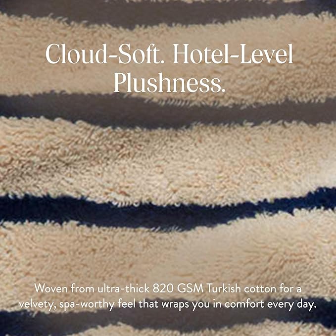 Brooklinen Super-Plush Bath Towel and Hand Towel Set - 2 Bath Towels, 2 Hand Towels - Cotton, Highly Absorbent (Striped Midnight Navy)