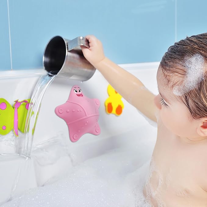 Bathtub Overflow Drain Cover, Silicone Tub Overflow Drain Cover, Soak Bathtub Drain Cover Stopper with Suction Cups, Cute Bathroom Spa Accessories Adds Inches of Water for Deeper Bath (Pink)