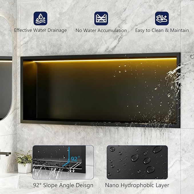 36" X 12" RGB LED Shower Niche No Tile Needed, 304 Stainless Steel Shower Niche Insert Tile Ready, Recessed Wall Shelf for Bathroom Storage Organizer with Remote Control, Matte Black