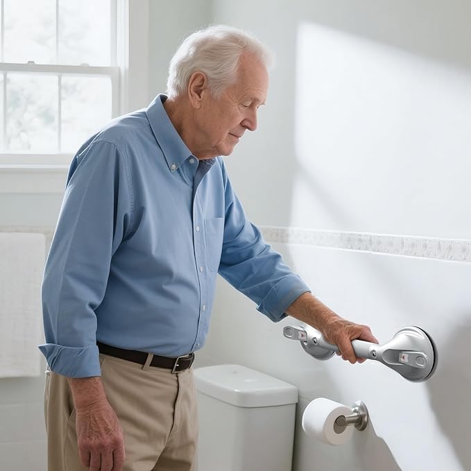 DAILYLIFE Grab Bars for Bathtubs and Showers, 19 inch Shower Handles for Elderly Suction, 300lbs Safety Shower Grab bar for Seniors and Elderly, White(1 Pack)