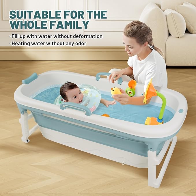 biosp 54'' Portable Bathtub for Adult, Foldable Collapsible Bathtub with 3 lids, Outdoor Hot Tub, Large Thicken Tub for Ice Bath, Home Sauna, Sweat Steaming, Spa Barrel, Shower