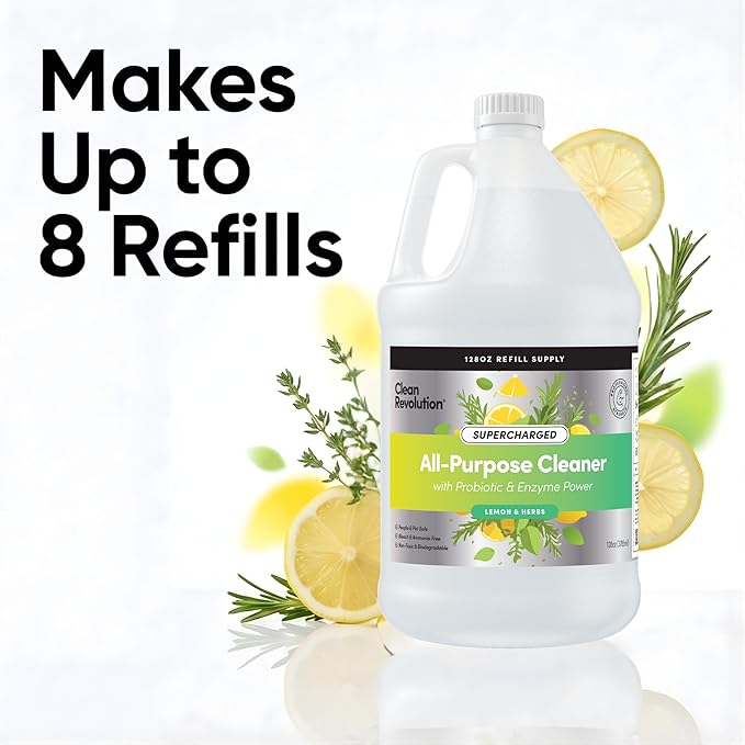Clean Revolution SuperCharged All Purpose Cleaner, Non-Toxic, Eco-Friendly & Plant-Based, Ready to Use, Lemon & Herbs, 128 Fl Oz