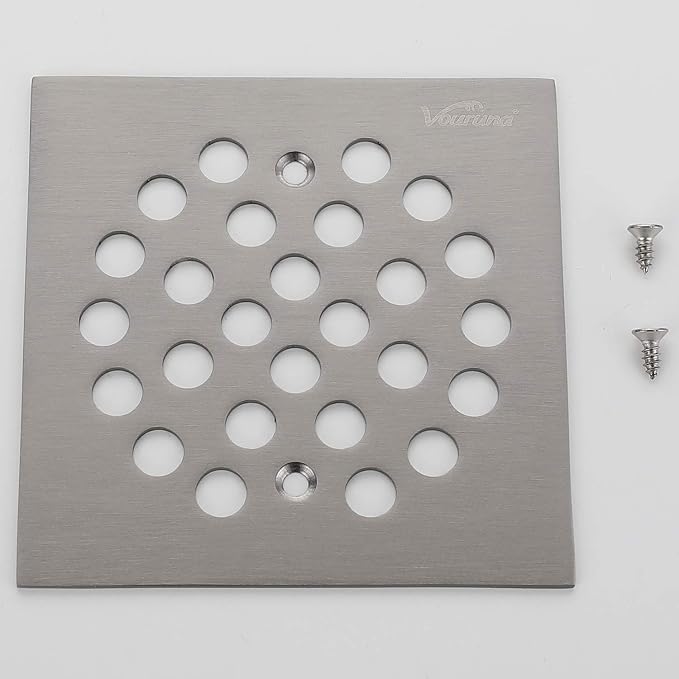 Square 4-1/4(4.25) inch Screw-in Shower Floor Drain Grate Strainer (Brushed Nickel)