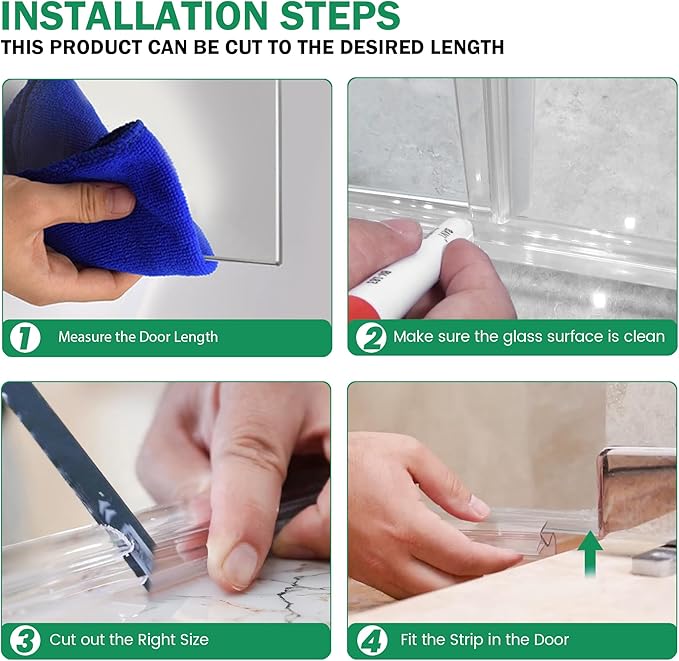 Shower Door Bottom Seal with Sweep 2Pack, 39"(990mm) Length PVC Clear Strips for 3/8"(10mm) Thick Frameless Glass Door, to Stop Water Leaking