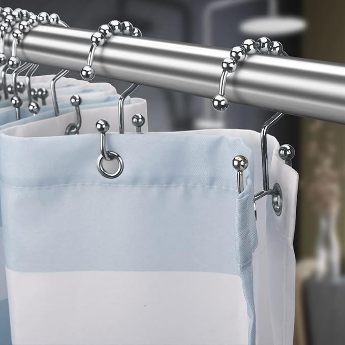 Titanker Shower Curtain Hooks Rings, Rust-Resistant Metal Double Glide Shower Hooks for Bathroom Shower Rods Curtains, Set of 12 Hooks - Chrome