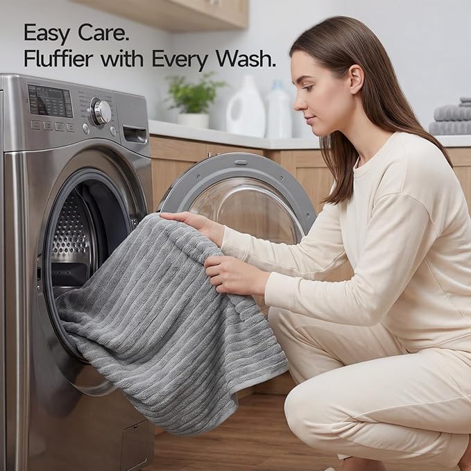 REDKISS 2Pack Large Bath Towels 31×63 inches, 100% Cotton, Super Soft and Absorbent, Quick-Dry Towels, Perfect for Bathroom,Plush Shower Towels-Gray