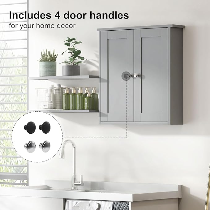 Bathroom Wall Cabinet,Medicine Cabinets for Bathroom Cabinet Wall Mounted,Medicine Cabinet Over Toilet,Surface Mount Medicine Cabinet for Laundry Room,Kitchen,Grey,22x23