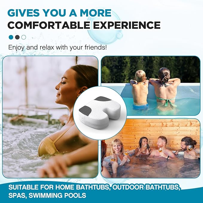 Suzile 2 Pcs Hot Tub Booster Seat Weighted Spa Bathtub Booster Inflatable Cushion Quick Dry Non Slip Bottom Portable Seat with 3D Air Mesh Cover Tub Accessory for Adult Indoor Outdoor(White Grey)