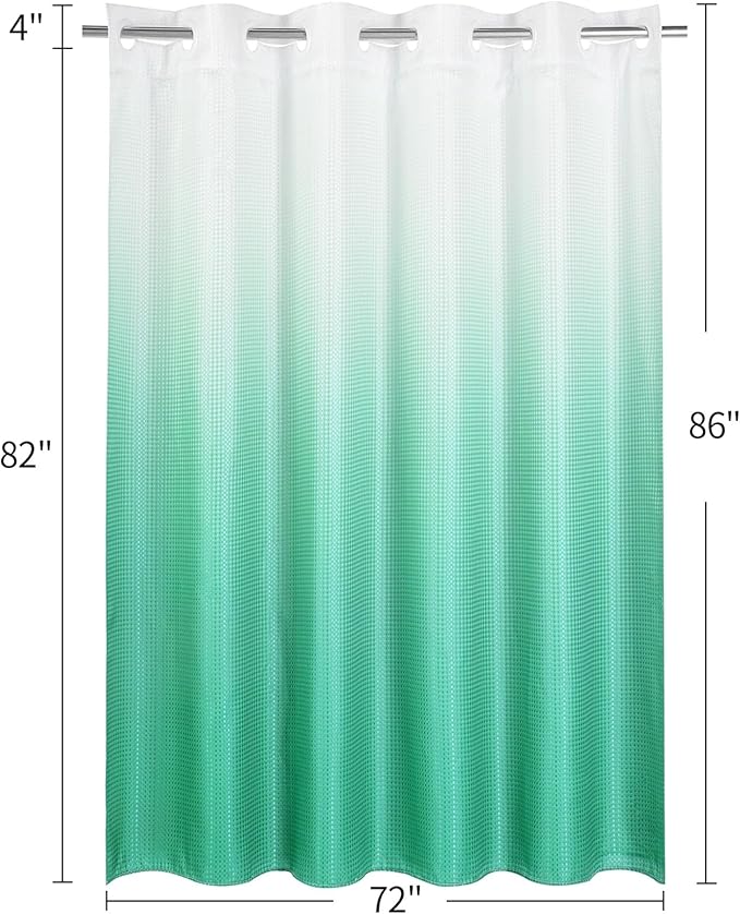 MitoVilla No Hooks Needed Turquoise Extra Long Shower Curtain Liner Set, 86 inch XL Teal Ombre Heavyweight Waffle Fabric Cloth Shower Curtains with Snap-in Liner for Modern Luxury Hotel Bathroom Decor