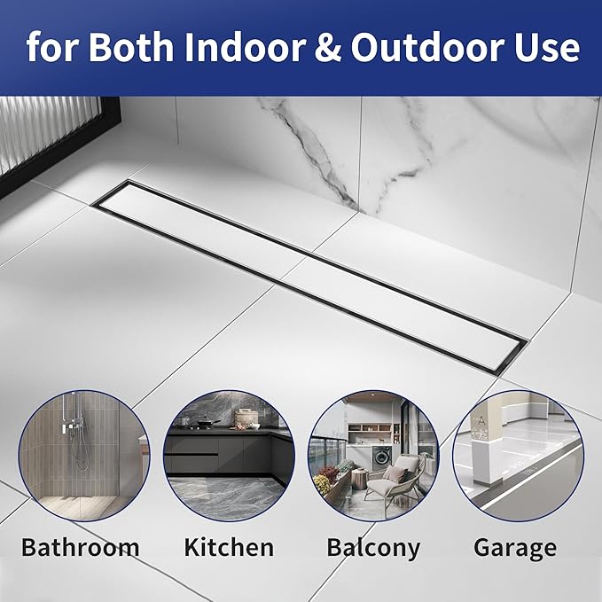 Linear Shower Drain 18", Brushed Floor Drain with Tiled Insert Grate & Hair Strainer, 304 Stainless Steel Bathroom 2-in-1 Tiled in Drain, CUPC Certified (Brushed, 18'')