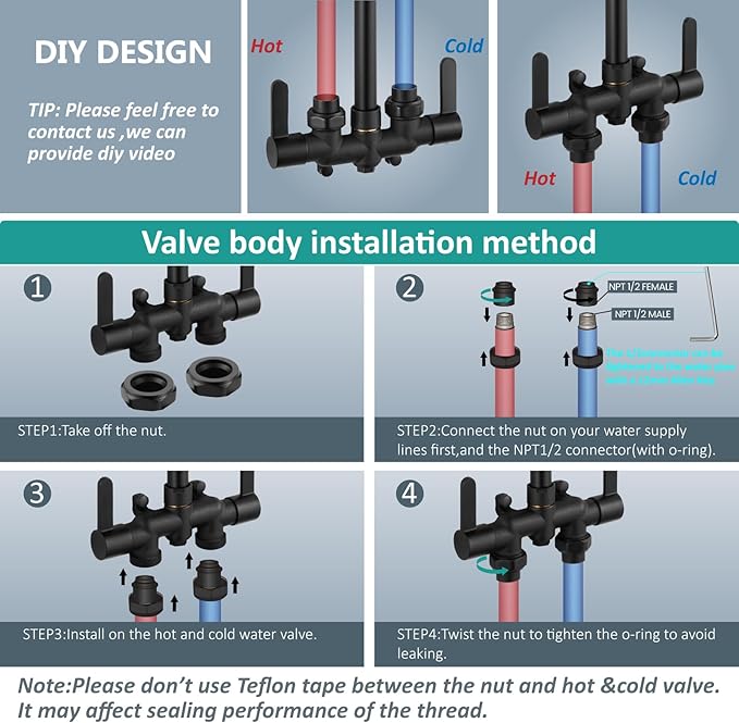 Aolemi Outdoor Shower Fixtures,Outdoor Shower Kit Faucet System 3 Inch Center with Showerhead 2 Handle Exposed Shower with Brass Mix Valve Pipe Downward with Soap Dish Matte Black