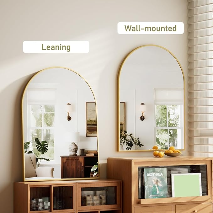 HARRITPURE Arched Bathroom Mirror - 32"x48" Gold Large Wall Mounted Vanity Mirror Aluminum Alloy Frame Arch Wall Mirror for Living Room, Bedroom and Entryway