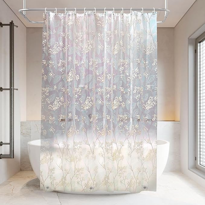 PEVA Shower Curtain, 72 x 72 Water Repellent Premium Bathroom Shower Curtain with 3 Magnetic Weights for Shower Stall, Bathtubs (Flower-2)