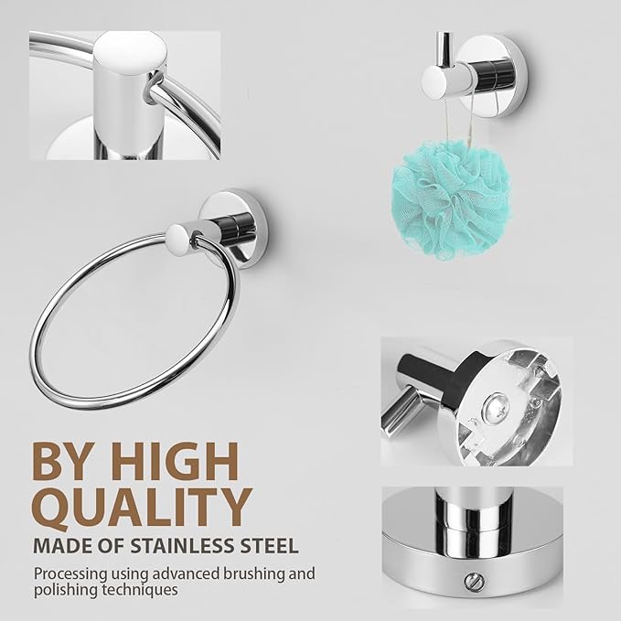 Polished Chrome Bathroom Hardware Set 4 Piece Towel bar Set,Towel Rack for Bathroom Wall Mounted Adjustable Expandable 24 inch Towel Holder Robe Hook Towel Ring Toilet Paper Holder