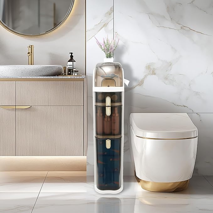 Bathroom Floor Cabinet, Narrow Bathroom Storage Cabinet, Mobile and No Installation Required, Perfect for Small Space Laundry Rooms, Toilet Areas and Living Room Gaps