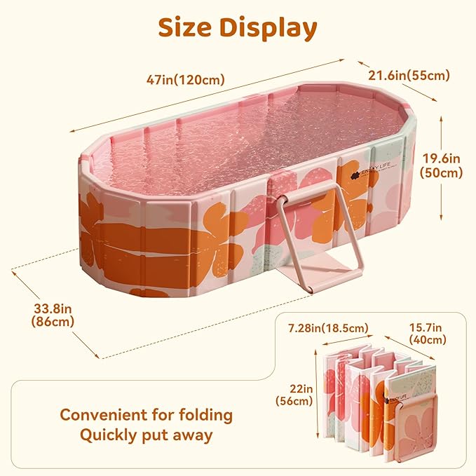 Portable Foldable Bathtub, Freestanding Bathtub No Installation, Bathroom SPA Soaking Bath Tub, Shower Stall Collapsible Hot & Ice Bath for Indoor Outdoor (Pink, 47.2"L x 21.6"W x 19.6"H)