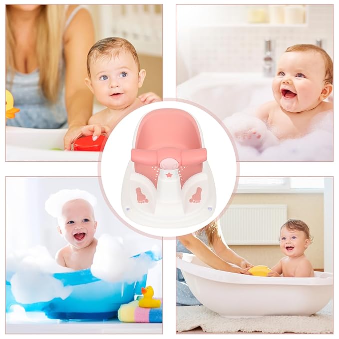 Bath Seat with Suction Cups for Stability Non-Slip Shower Chair Comfortable Sit-up Support Bathtub Seat for Newborns and Boy Girl Bathing Essential in Pink