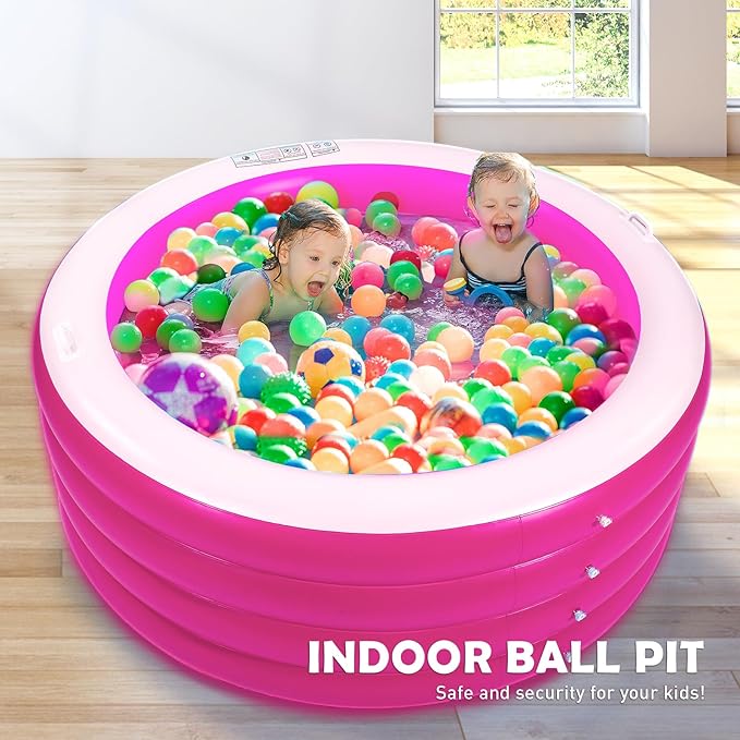 Biange Blow Up Pool, 72" X 30" Deep Round Inflatable Swimming Adult Pool, Backyard Inflatable Pool for Kids Swimming, Pink