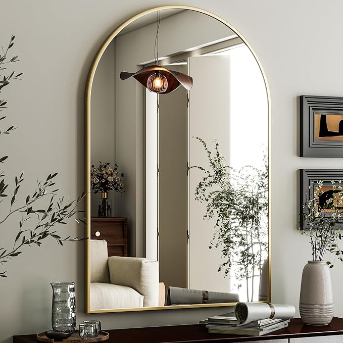 HARRITPURE Arched Wall Mirror – 24"x36" Arch Bathroom Mirror, Gold Metal Frame Vanity Mirrors for Bedroom, Entryway, Living Room Home Decor