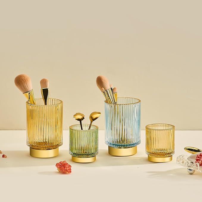 Makeup Brush Holder Organizer,Toothbrush Holders,Desk Pen Pencil Holder,Multifunctional Vintage Glass Brush Cup(L/Blue/A3-8-US)