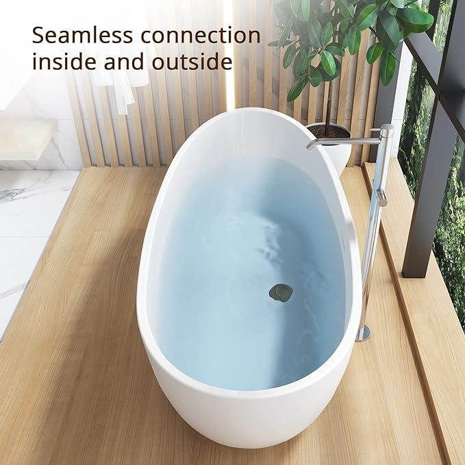 62" Lucite Acrylic Freestanding Bathtub, Double Slipper Shape Contemporary Soaking Tub with Toe-tap Chrome Drain, Slotted Overflow, cUPC Certified, Glossy White