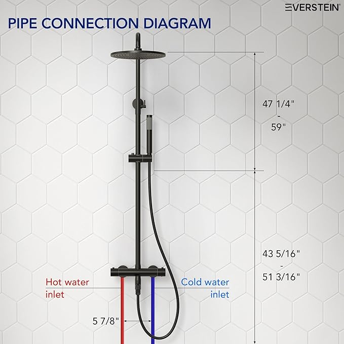 Exposed Shower System with Tub Spout, EVERSTEIN 10 inch High Pressure Shower Faucet Set, 3-Function Wall Mount Rain Showerhead with Handheld Sprayer, Outdoor Bathroom Fixtures, Matte Black