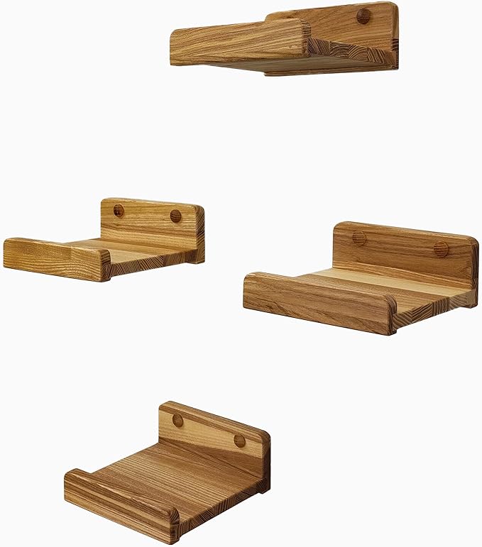 Handcrafted, Floating Shelves for Wall 5 inch, Waterproof, Wall Storage Shelves with Lip, Display Picture Ledge Shelf for Living Room Photo Frame, Natural Wood Hanging Book Shelves (Natural, Set 4)