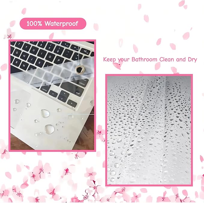Clear Pink Floral Shower Curtain Liner, Cute Plastic Transparent Cherry Blossom Shower Curtain, Girly Flower Petals Spring Shower Curtains for Bathroom, 72x78 Shower Curtain Set with Magnets 12 Hooks