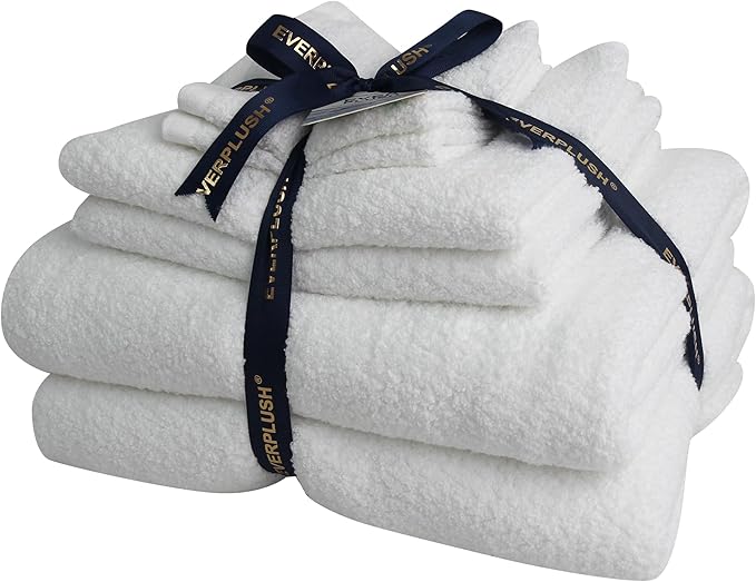Minor Flaws - Everplush Diamond Jacquard 6 Pieces Bath Towel Set, Luxury Super Soft Oversized everplush Towels, Highly Absorbent everplush Diamond Jacquard Quick Dry Bath Towel for Bathroom White