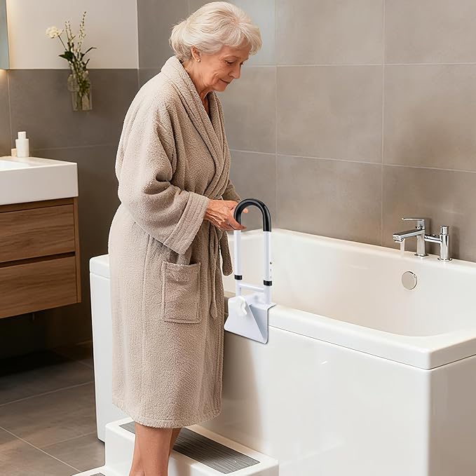 Adjustable Bathtub Safety Rail, Bathtub Safety Rail, Supports 300 lbs, Coolrunner Bathroom Safety Bars with Non-Slip Grip, Assistance Bathtub Handle Clamp for Elderly Bath Support