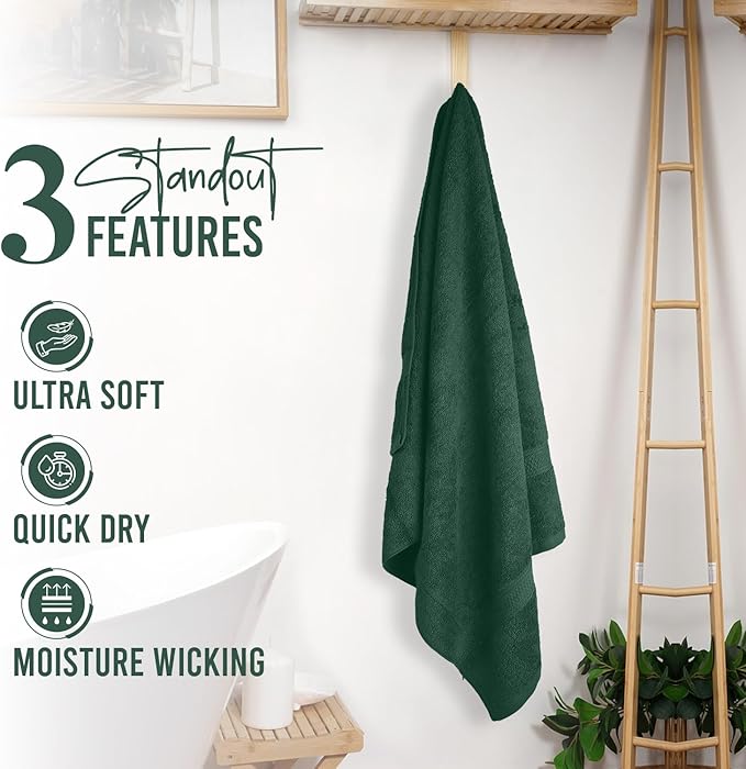 RIVERSIDE 100% Ring Spun Cotton Large Bath Towels Set of 4, 27 x 54 โ Quick Dry, Soft & Highly Absorbent Towels for Shower & Bathroom โ Luxury 600 GSM Towels for Home, Spa, Gym, Hotel, Hunter Green