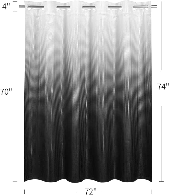 MitoVilla No Hooks Needed Black Ombre Waffle Shower Curtain Liner Set, Modern Waffle Weave Heavy Duty Fabric Cloth Shower Curtain with Snap-in Liner for Luxury Neutral Hotel Spa Bathroom Decor