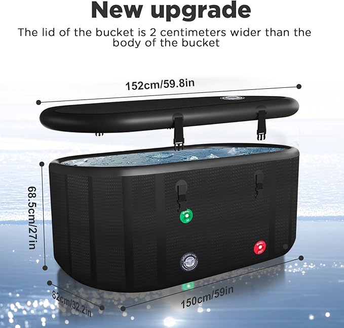 XXL Cold Plunge Tub for Athletes, Compatible with Water Chillers, 195 Gallon Inflatable Cold Plunge with Insulated Lid, Portable Ice Plunge Bathtub for Adult, Ice Tub Outdoor for Cold Water Therapy(C)