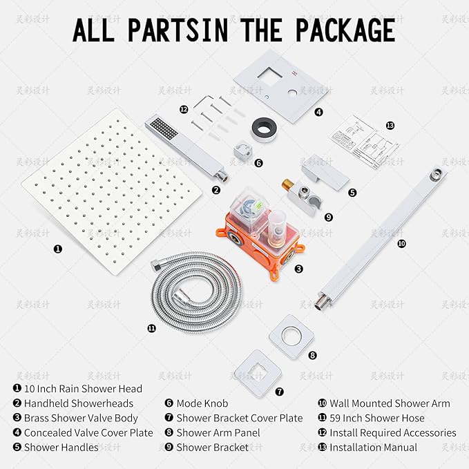 Bathroom Shower Faucet Set,10 Inch Rain Shower Head with Handheld Spray,Brass Shower Valve Trim Kit,Wall Mounted Square Rain Shower System (Chrome)