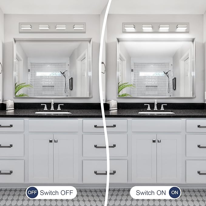 SineRise LED Modern Bathroom Vanity Light Fixtures (4-Light, 30-Inch), Brushed Nickel Modern Acrylic Bathroom Wall Lighting Fixtures Over Mirror (Cool White 6000K)