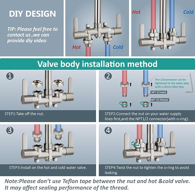 Aolemi Outdoor Shower Fixtures Outdoor Shower Kit Faucet System 3 Inch Center 2 Handle Exposed Shower with Brass Mix Valve with Adjustable Bar Pipe Upward Brushed Nickel
