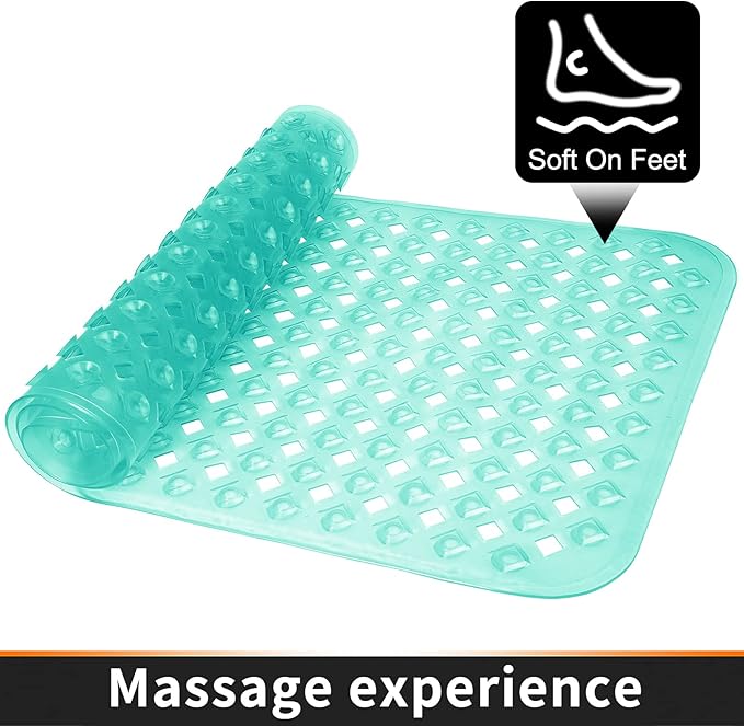 Yimobra Bathtub Mat Non Slip, Super Strong Suction Cups, 27.5"x15.5" Long Shower Mat with Drain Holes, Machine Washable Fast Draining Bath Mats, Bathroom Essentials,Clear Green