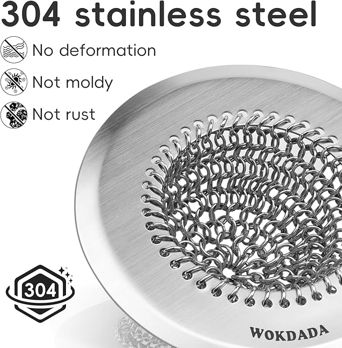 Bathtub Drain Hair Catcher, Wokdada Fast Drainage Shower Drain Hair Catcher, Reversible 304 Stainless Steel Drain Protector with Silicone Stopper for Bathroom
