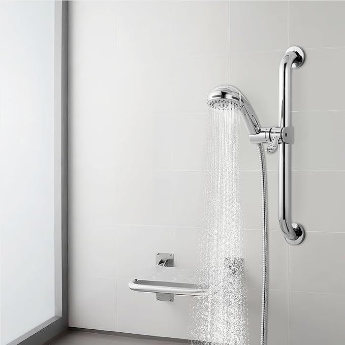 OFFO ADA Handshower Shower Grab Bar Head Holder, Universal Fit 1.25''(32mm) Hand Held Shower Bracket for Handicap Grab Bar, Detachable Bathroom Replacement, 360 Degree Rotation Sprayer Holder, Chrome