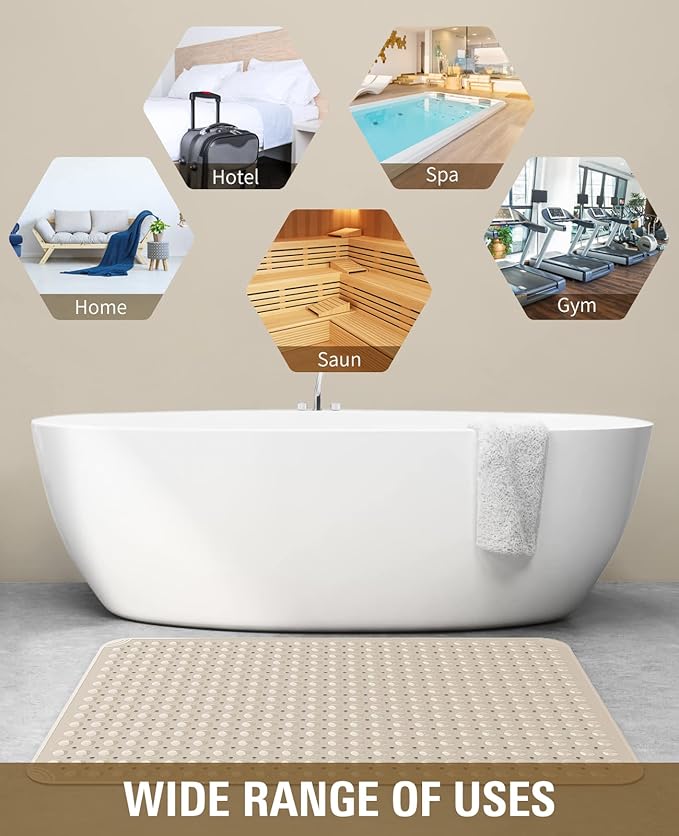 Yolife Extra Large Shower Mat, 34.3" L x 23.3" W TPE Anti Slip Stand Up Shower Mat with Drain Holes and Suction Cups, Large Size Mat More Suitable for Shower Stall, No Odor, Heavy Mat