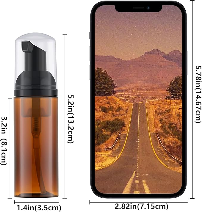 2 Oz Empty Foam Pump Bottle (12PCS) Travel Foaming Soap Dispenser for Hand Soap, Lash Shampoo Cleanser (Amber)