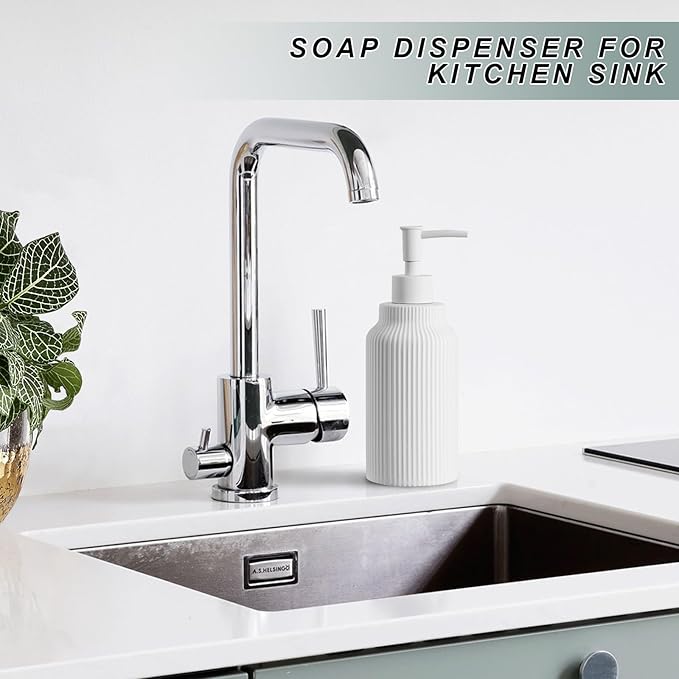 Modern Ceramic Soap Dispenser for Bathroom,14oz Ceramic Soft Touch Hand Lotion Dispenser with Pump,Liquid soap Dispenser for Kitchen Rubber Paint (White)