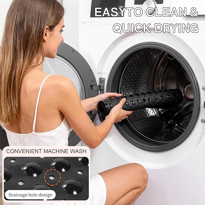 Anti-Slip Bathtub Shower mat, 20.8×20.8(Approximately 53×53cm) inch Soft Oversized Machine Washable Non-Slip Bathtub mat with Drainage Holes, Bathroom Floor Suction Cup.(1-Opaque Black)
