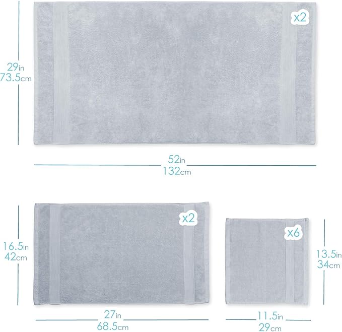 Hearth & Harbor Bath Towels for Bathroom - 100% Ring Spun Cotton Luxury Bathroom Towels - Ultra Soft & Highly Absorbent, Bath Towels Set of 6 - Silver Gray