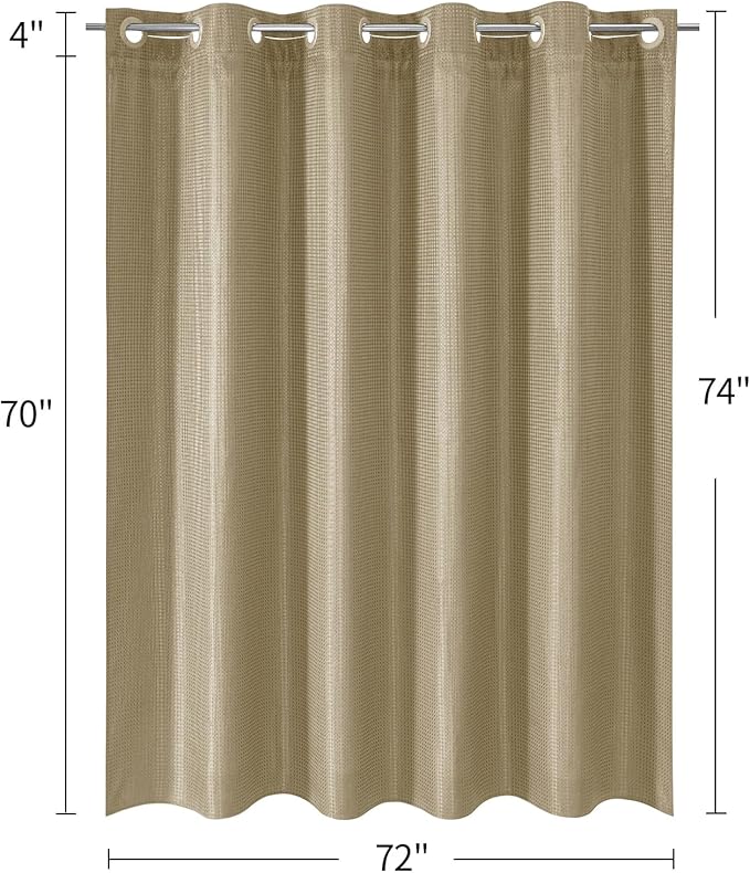 MitoVilla No Hooks Needed Beige Waffle Shower Curtain Liner Set, Modern Waffle Weave Heavy Duty Fabric Cloth Shower Curtain with Snap-in Liner for Luxury Neutral Hotel Spa Bathroom Decor 72 x 74
