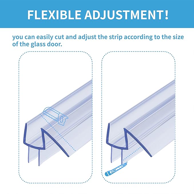 2-Pack ShowerDoor Bottom Seal 3/8" x 39" Polycarbonate Frameless Ultra Clear Shower Door Seal Strip for Glass Doors Stop Leaks and Create a Water Barrier Replacement Shower Cubicle