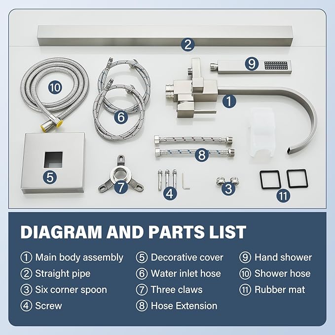Freestanding Tub Filler, Floor Mount Bathtub Faucet with Hand Shower, High Flow 360° Swivel Spout Shower System for Bathtub, Brushed Nickel